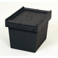 BLACK MB CONTAINER 600 X 290 X 300 RECYCLED WITH ATTACHED INTERLOCKING LID