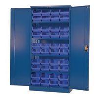 BLUE STORAGE CUPBOARD AND 40 BLUE BINS