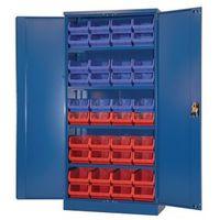 BLUE STORAGE CUPBOARD WITH 20 BLUE AND 20 RED BINS
