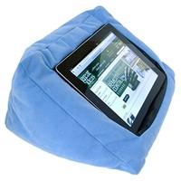 Blue iPad / Tablet Padded Pillow Stand With Zip Pocket - Ideal Holder To Watch Movies And Films Or Read In Comfort