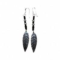 Black Waxed & Silver Fat Feather Earring