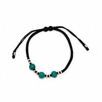 Blk Waxed Turquoise & Silver Bracelet D2