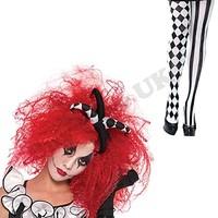 Blue Planet Fancy Dress ® Ladies Red Crimped Harlequin Wig & Tights Halloween Fancy Dress