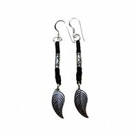 Black Waxed & Silver Feather Earring