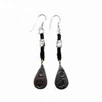 Black Waxed & Silver Drop Earring