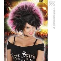 Black/Pink Rock Princess Wig for Music Star Fancy Dress Accessory