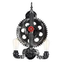 Black and Silver Industrial Wall Light Fitting with Cog Wheel Design