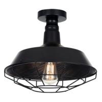 Black and Brushed Gold Semi Flush Industrial Ceiling Light