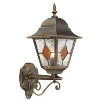 blackgold cast aluminium outdoor wall light with amber leaded glass