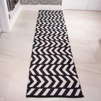 Black Ivory Cotton Flatweave Chevron Runner Rug - Kazue