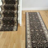 Black and Cream Floral Print Traditional Stair Carpet - Lima 199 Black 60 cm (2ft)