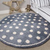 blue white microfibre polka dot kids rug cosy