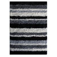 Black Rugs & Grey Stripe Shaggy Rug Helsinki M