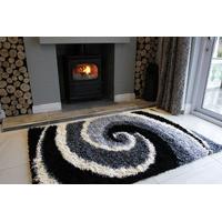 Black Rugs Swirl Shaggy Fireplace Hearth Rug