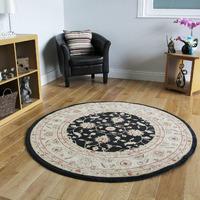 Black Beige Persian Style Traditional Large Circle Rugs - Zielger 150cm (4ft11\