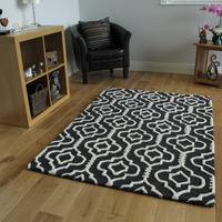 Black Modern Trelis Wool Rugs - Athena - 160 x 230cm (5ft 3\