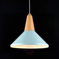 blue pendant lamp trottola with beech wood element