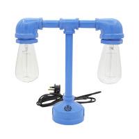 Blue Retro Vintage Touch Table Lamp Light & 2 Edison Bulbs