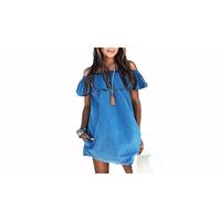 Blue Denim Off-the-Shoulder Summer Dress - 4 Sizes
