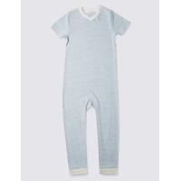 Blue Stripe Short Sleeve Sleeping Suit Without Feet (3-8 Years)