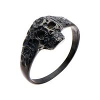 Black IP Flower Skull Ring - Size: Ring Size P