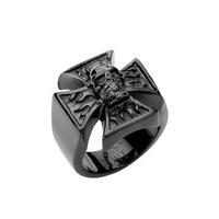 Black Iron Cross Skull Ring - Size: Ring Size W