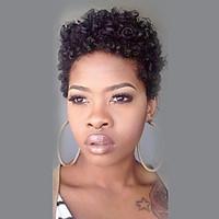 Black Natural Curly Short Hairstyles Wig Round Face Capless Human Hair Wigs For Black Women 2017