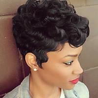 Black Hair Short Finger Waves Hairstyles Capless Human Hair Wigs For Black Woman 2017