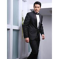 black solid slim fit tuxedo in polyester