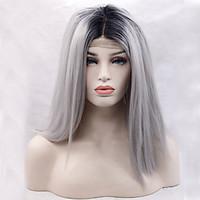 black root synthetic lace front wig straight hair heat resistant grey  ...