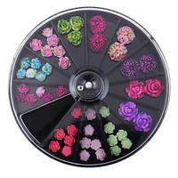 Black Large Size 88cm Wheel 49Pcs Floral Studs Supplies For Nails 3D Colorful Resin Flower Design Nail Art Decorations