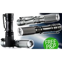 Black Stainless Zoom Flashlight - FREE DELIVERY