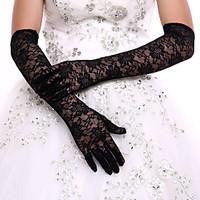 Black Lace Bridal Opera Length Gloves Wedding Glove for Events/Party Wedding Dress With DIY Pearls and Rhinestones