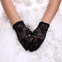 Black Wrist Length Fingertips Glove Lace Bridal Gloves Ladies\' Party Gloves With DIY Pearls and Rhinestones