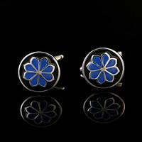 Blue Pattern Enamel Flower Cufflinks Male Business Buttons French Shirt Cuff links for Men\'s Jewelry Wedding Gifts For Guests