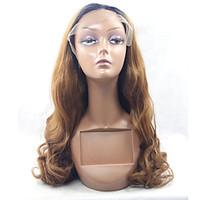 Black Root Heat Resistant Synthetic Lace Front Wig Body Wave Golden Brown Synthetic Hair Fiber Wig For Fashion Woman