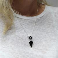 Black Stone Long Necklace, Silver