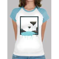 blue sleeveless woman floating islands