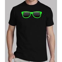 black shirt green glasses