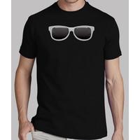 black shirt gray glasses