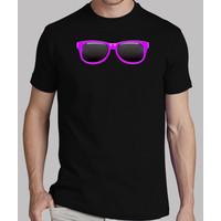 black shirt purple glasses