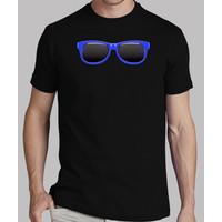 black shirt blue glasses