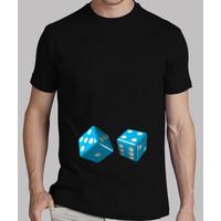 black shirt blue dice