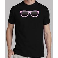 black shirt pink glasses