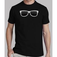 black shirt white glasses