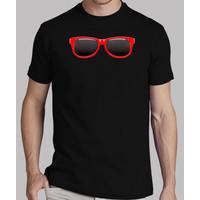 black shirt red glasses