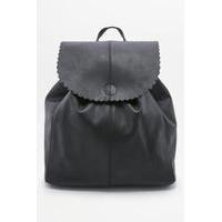 Black Scallop-Edge Backpack, BLACK