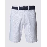 Blue Harbour Pure Cotton Striped Shorts with Belt