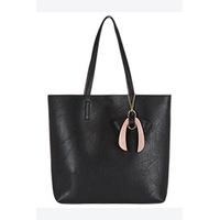 black pink reversible tote bag with bow keyring