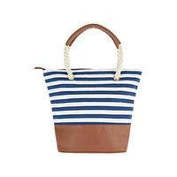 Blue White & Tan Nautical Stripe Tote Bag